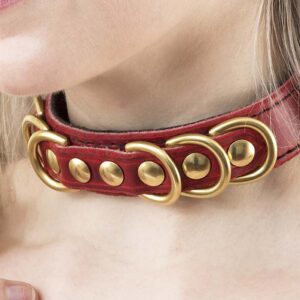 Red leather bondage collar handmade deluxe.